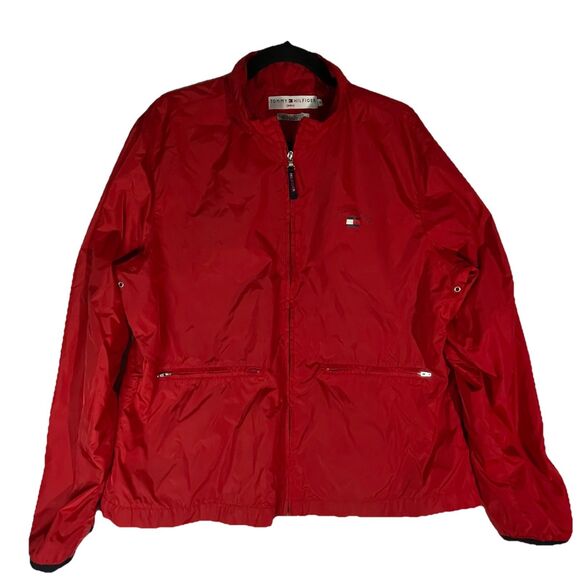 Tommy Hilfiger Men’s Jacket Size XL Red Full Zip Logo Windbreaker Nylon VTG Y2k - Picture 1 of 11